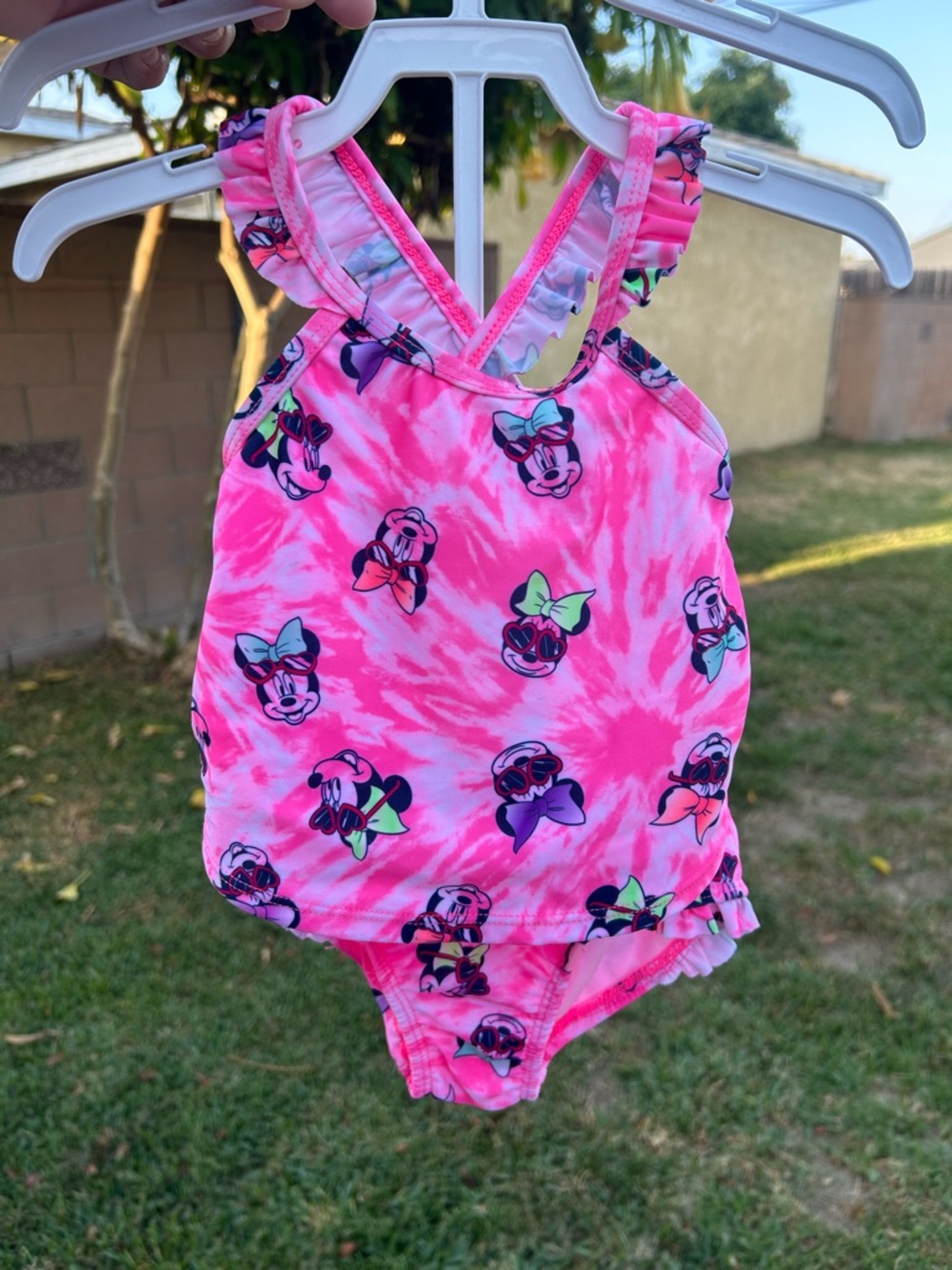 Disney Girls Pink Tie-Dye Minnie Mouse Swim One-Piece